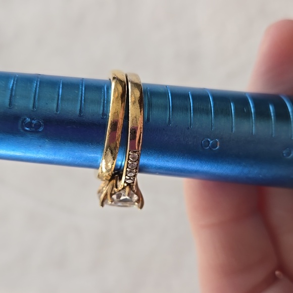 Cushion, Trillion & Round Cut Brilliant CZ 14k Yellow Gold Plated Ring Set SZ 7 - Picture 11 of 11